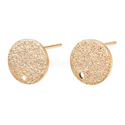 Brass Stud Earring Findings, with Hole, Cadmium Free & Nickel Free & Lead Free, Flat Round, Golden, 10mm, Hole: 1.2mm, Pin: 0.8mm(KK-N232-339)