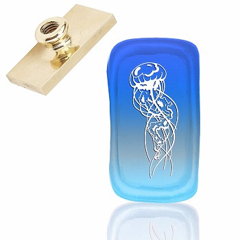 Wax Seal Brass Stamp Head, for Wax Seal Stamp, Rectangle, Ocean Themed Pattern, 4.5x2.3x1.45cm