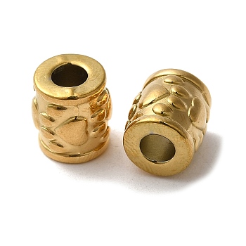 304 Stainless Steel Beads, Column with Heart, Real 18K Gold Plated, 10x9mm, Hole: 4mm