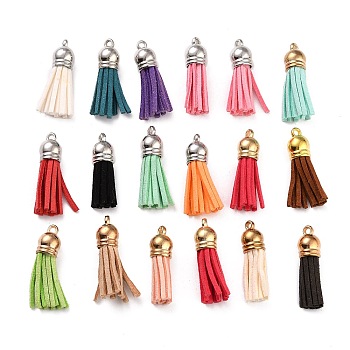 (Defective Closeout Sale: Oxidized)Faux Suede Tassel Pendant Decorations, with CCB Plastic Cord Ends, Mixed Color, 38x15mm, Hole: 2.5mm