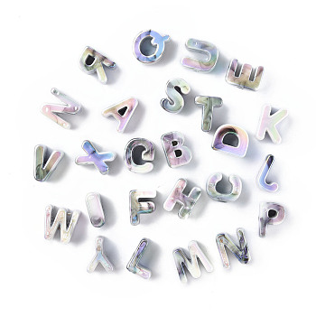 Opaque Rainbow Iridescent Acrylic Beads, Random Letter, Slate Gray, 21x8.5~20.5x15mm, Hole: 4mm