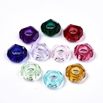 Epoxy Resin European Beads, Large Hole Beads, Donut, Faceted, Mixed Color, 13~14x5mm, Hole: 6mm