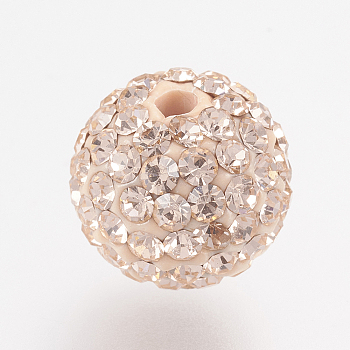 Czech Rhinestone Beads, PP13(1.9~2mm), Pave Disco Ball Beads, Polymer Clay, Round, 362_Light Peach, 9.5~10mm, Hole: 1.8mm, about 60~70pcs rhinestones/ball