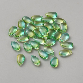 Gradient Color Transparent Glass Charms, Teardrop, Medium Sea Green, 14x8x4.5mm, Hole: 1.2mm
