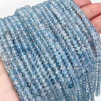 Natural Aquamarine Beads Strands, Faceted, Rondelle, Grade A, 4x3mm, Hole: 0.7mm, about 128pcs/strand, 15.16 inch(38.5cm)