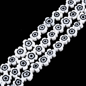 Handmade Evil Eye Lampwork Beads Strands, Flower, White, 7~9.5x7~9x2.5~3mm, Hole: 1mm, about 54pcs/strand, 16.14 inch(41cm)