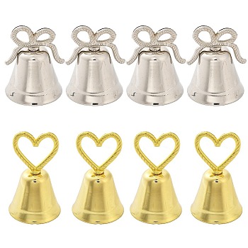 CHGCRAFT 8Pcs 2 Styles Heart/Bowknot & Bell Alloy Memo Clip, Message Note Photo Stand Holder, for Wedding Decoration, Platinum & Golden, 39.5~40x51~66mm, 4pcs/style
