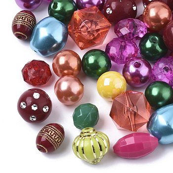 Acrylic Beads, Mixed Shapes, Mixed Color, 11~18x10~16x7~16mm, Hole: 1.4~2.5mm