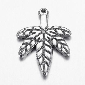 304 Stainless Steel Pendants, Leaf, Stainless Steel Color, 25x18x2mm, Hole: 1.5mm