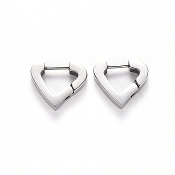 304 Stainless Steel Huggie Hoop Earrings, Heart, Stainless Steel Color, 13.5x15x3mm, Pin: 1mm