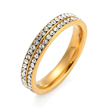 304 Stainless Steel Finger Rings, Crystal Rhinestone Rings for Women, Golden, US Size 8(18.1mm), 4mm
