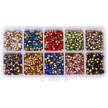 Grade A Glass Pointed Back Chaton Rhinestones, Back Plated, Diamond Shape, Mixed Color, 4.0~4.2mm, about 345~348pcs/compartment, 3450~3480pcs/box
