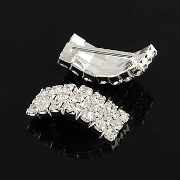 Brass Rhinestone Slide Charms, Silver Color Plated, Crystal, 21x9x7mm, Hole: 11x3mm