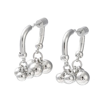 Brass Round Ball Dangle Stud Earrings, Front Back Stud Earrings for Women, Platinum, 26x14mm