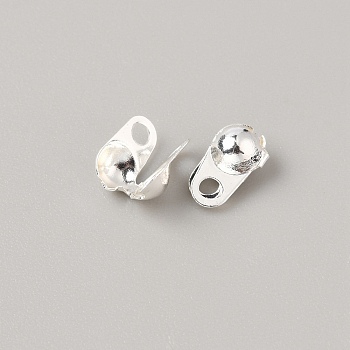 50Pcs Brass Bead Tips, Calotte Ends, Clamshell Knot Cover, Silver, 4x2.5x1.5mm, Hole: 0.8mm and 0.7mm, Inner Diameter: 1.2mm
