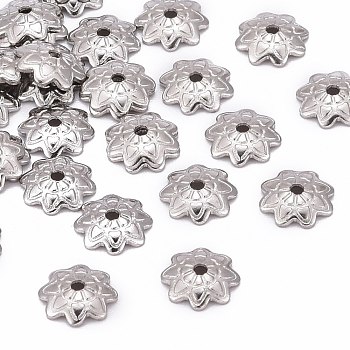 304 Stainless Steel 8-Petal Flower Bead Caps, Stainless Steel Color, 7x1.5mm, Hole: 1mm, about 1000pcs/bag