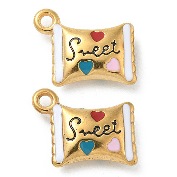 Ion Plating(IP) 304 Stainless Steel Pendants, with Enamel, Real 18K Gold Plated, Candy with Word Sweet Charm, Colorful, 19.5x15.5x4.5mm, Hole: 1.8mm