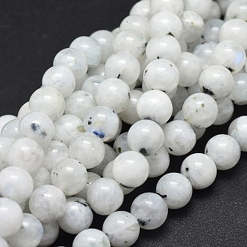 Natural Rainbow Moonstone Beads Strands, Round, 10mm, Hole: 1mm, about 38pcs/strand, 15.6 inch(39.8cm)