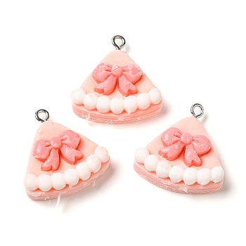 Resin Imitation Food Pendants, Cake Charms with Platinum Plated Zinc Alloy Loops, Pink, 24x23.5x8mm, Hole: 2mm