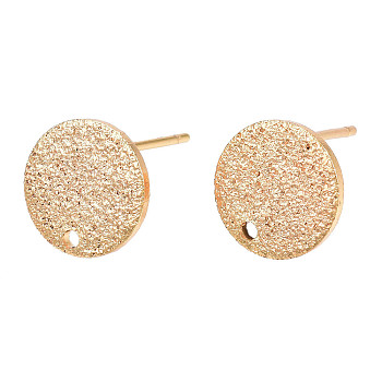 Brass Stud Earring Findings, with Hole, Cadmium Free & Nickel Free & Lead Free, Flat Round, Golden, 10mm, Hole: 1.2mm, Pin: 0.8mm
