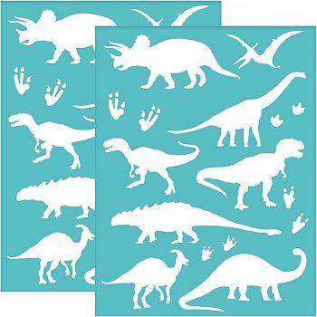 Self-Adhesive Silk Screen Printing Stencil, for Painting on Wood, DIY Decoration T-Shirt Fabric, Turquoise, Dinosaur Pattern, 195x140mm