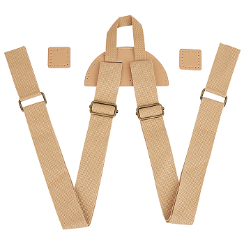 WADORN 1 Set Nylon Adjustable Shoulder Belts, Sew on Backpack Bag Straps, with Leather Finding & Iron Buckle, BurlyWood, 692x159x5mm & 40.5x40.5x2.8mm, 3pcs/set
