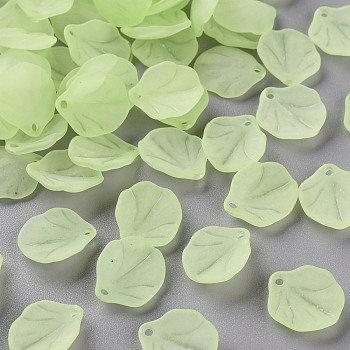 Transparent Frosted Acrylic Pendants, Petaline, Green Yellow, 16x14.5x3mm, Hole: 1.6mm