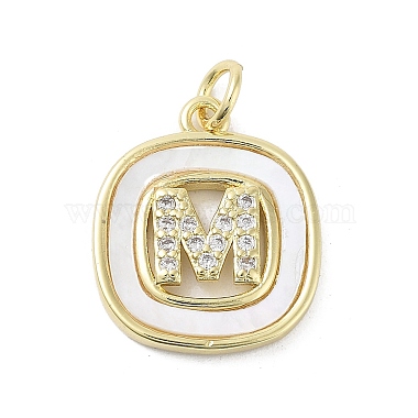Real 18K Gold Plated Clear Letter M Brass+Cubic Zirconia+Shell Pendants