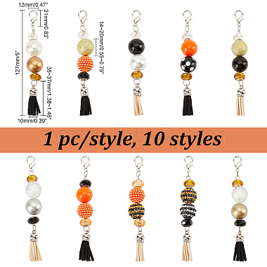 10Pcs 10 Styles Glass & Acrylic & Resin Beaded Pendant Decorations(HJEW-AB00259)-2