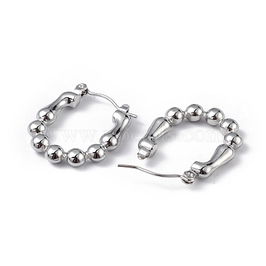 Pendientes de aro con cuentas redondas de acero inoxidable que no se deslustran 304 para mujer(EJEW-I284-17P)-2