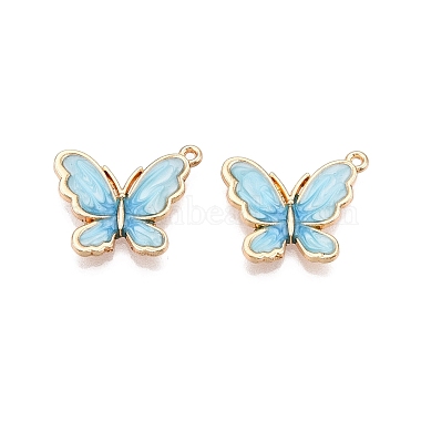 Light Gold Sky Blue Butterfly Alloy+Enamel Pendants