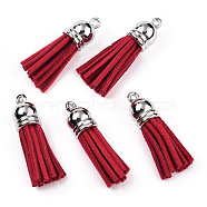 Faux Suede Tassel Pendant Decorations, with CCB Plastic Cord Ends, Platinum, 33~35x10mm, Hole: 2.5mm(X-FIND-R095-020P)