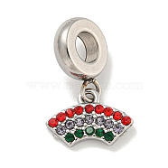 304 Stainless Steel Colorful Rhinestone European Dangle Charms, Rainbow Large Hole Pendants, Stainless Steel Color, 19mm, Hole: 4.5mm, Rainbow: 8.5x12x1.5mm(STAS-U005-42P)