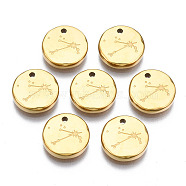 316 Surgical Stainless Steel Charms, Flat Round with Constellation, Real 14K Gold Plated, Aries, 10x2mm, Hole: 1mm(STAS-S116-418B-G)