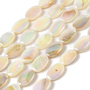 Natural Freshwater Shell Beads Strands, AB Color, Oval, PapayaWhip, 14.5~15x10~10.5x3~3.5mm, Hole: 0.9mm, about 25pcs/strand, 14.65~14.88''(37.2~37.8cm)(BSHE-H018-06)