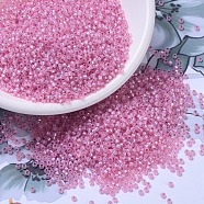 MIYUKI Round Rocailles Beads, Japanese Seed Beads, (RR555) Dyed Rose Silver Lined Alabaster, 11/0, 2x1.3mm, Hole: 0.8mm, about 1100pcs/bottle, 10g/bottle(SEED-JP0008-RR0555)