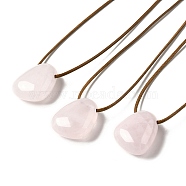Natural Rose Quartz Triangle Pendant Necklace with Waxed Cord for Women, 15.75~29.92 inch(40~76cm)(NJEW-G093-01G)