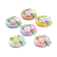 Opaque Resin Cabochons, Basket with Flower, Mixed Color, 17x21.5x7.5mm(RESI-G084-09)