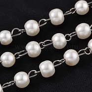 Handmade Glass Pearl Beaded Chains for Necklaces Bracelets Making, with Gunmetal Tone Brass Eye Pin, Unwelded, Creamy White, 39.3 inch, about 90pcs/strand(AJEW-JB00133-01)
