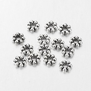 Antique Silver Tibetan Silver Daisy Spacer Beads, Cadmium Free & Lead Free, about 5mm long, Hole: about 1mm(X-A61)