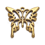 Tibetan Style Alloy Pendants, Lead Free and Cadmium Free, Antique Golden, Butterfly, 25x26x2mm, Hole: 2mm(TIBEP-A8788-G-LF)