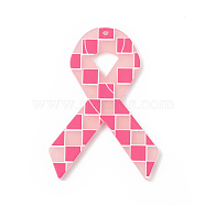 Printed Acrylic Big Pendants, Awareness Ribbon Charm, Pink, 53x36.5x2.5mm, Hole: 1.6mm(MACR-K330-01B)