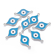 Alloy Enameled Links connectors, Cadmium Free & Lead Free, Evil Eye Style, Platinum, Size: about 38mm long, 18mm wide, 2mm thick, hole: 2mm(ENAM-38X18)
