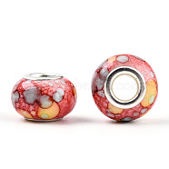 Opaque Resin European Beads, Imitation Crystal, Two-Tone Large Hole Beads, with Silver Tone Brass Double Cores, Rondelle, Indian Red, 14x9.5mm, Hole: 5mm(RPDL-T003-09D)