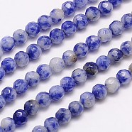 Natural Blue Spot Jasper Beads Strands, Faceted, Round, Blue, 4mm, Hole: 1mm, about 90pcs/strand, 15.35 inch(G-G545-17)