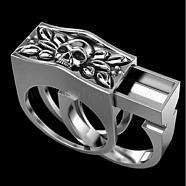 2Pcs 2 Style Rectangle with Skull Couples Matching Finger Rings, Alloy Gothic Trendy Promise Jewelry for Best Friend Lovers, Antique Silver, US Size 13(22.2mm)(SKUL-PW0002-026H-AS)