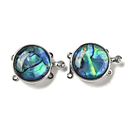 Shell Box Clasp, with Alloy Loops, Flat Round, Colorful, 23.5x17.5x6~7mm, Hole: 1.2mm(G-C104-06B-P)