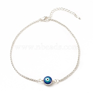 Enamel Evil Eye Link Anklet with 304 Stainless Steel Rolo Chains for Women, Blue, 9.65 inch(24.5cm)(AJEW-AN00495)
