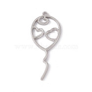 Alloy Pendants, Balloon with Heart Charm, Platinum, 39x16x1.5mm, Hole: 1.2mm(FIND-G040-01P)