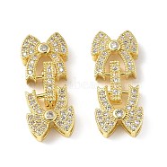 Rack Plating Brass Micro Pave Clear Cubic Zirconia Fold Over Clasps, Bowknot, Real 18K Gold Plated, 26x11x4.5mm, Hole: 0.8x4.5mm(KK-G448-03G)